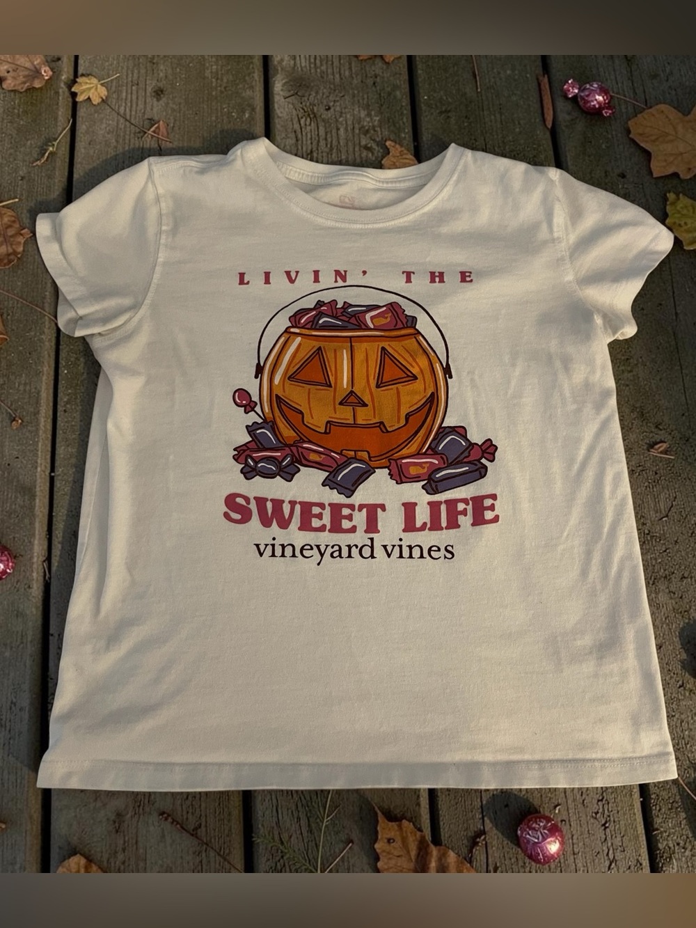 Vineyard Vines Kids White Halloween Pumpkin 'Sweet Life' Tee Size 10/12